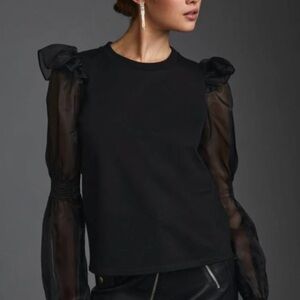 Anthropologie Black Blouse with Sheer Sleeves. Size xxs